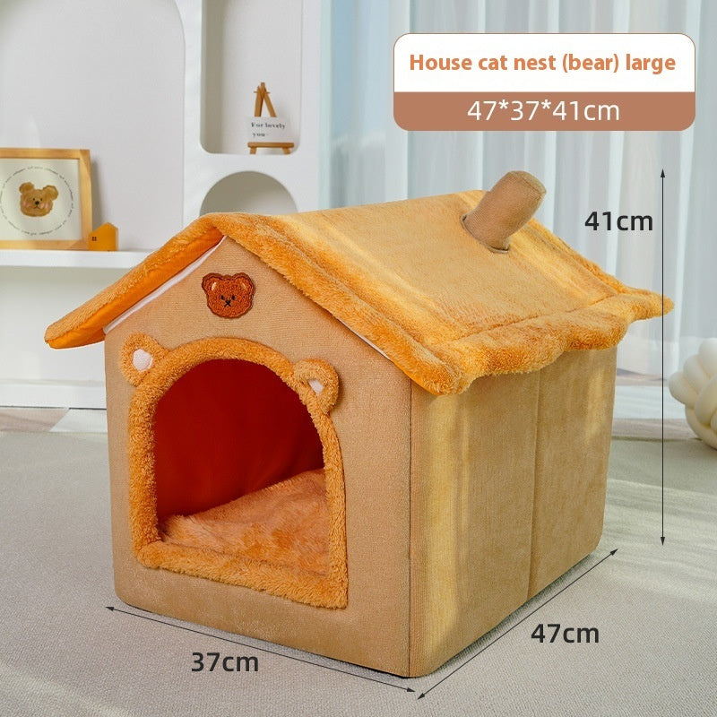 Cute House Type Cathouse Doghouse Four Seasons Universal Warm Removable Washable Pet Bed