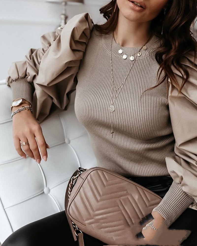 Puff Sleeve Patchwork Top Women