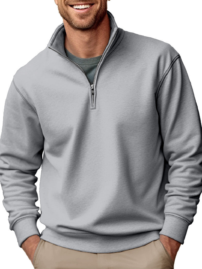 Casual Zipper Stand-up Collar Thick Fleece-lined Solid Color Men's Sweater