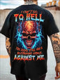 Plus Size, 3D Skull To Hell Back Print Men's Casual Summer Oversized Graphic Tee Short Sleeve Loose T-Shirt For Street Outdoor