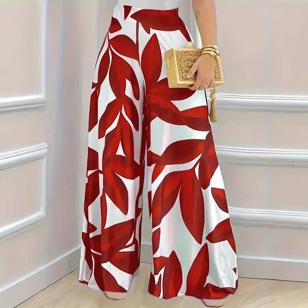 Printed High Waist Fashion Comfortable Wide-leg Pants