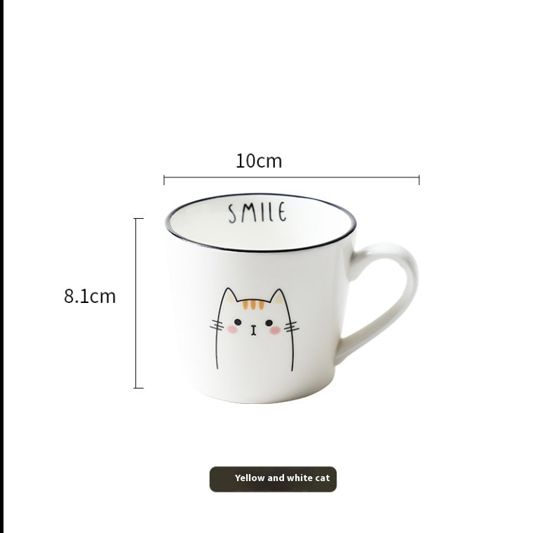 Breakfast Ceramic Milk Coffee Cup Couple Personality Creative Coffee Cup Cartoon Cat Pattern Kitchen Gadgets