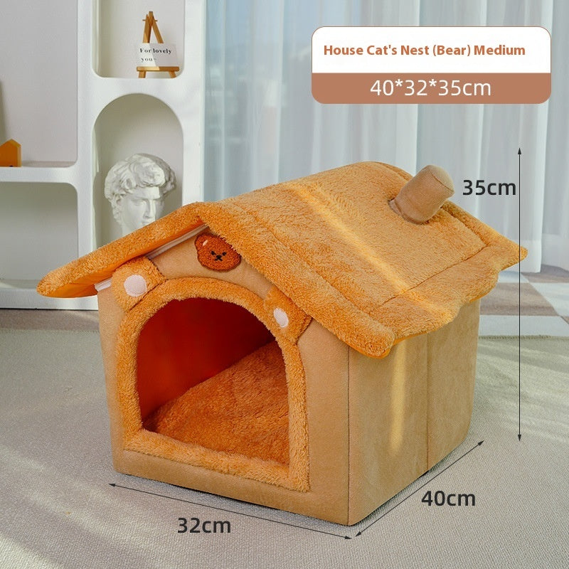 Cute House Type Cathouse Doghouse Four Seasons Universal Warm Removable Washable Pet Bed