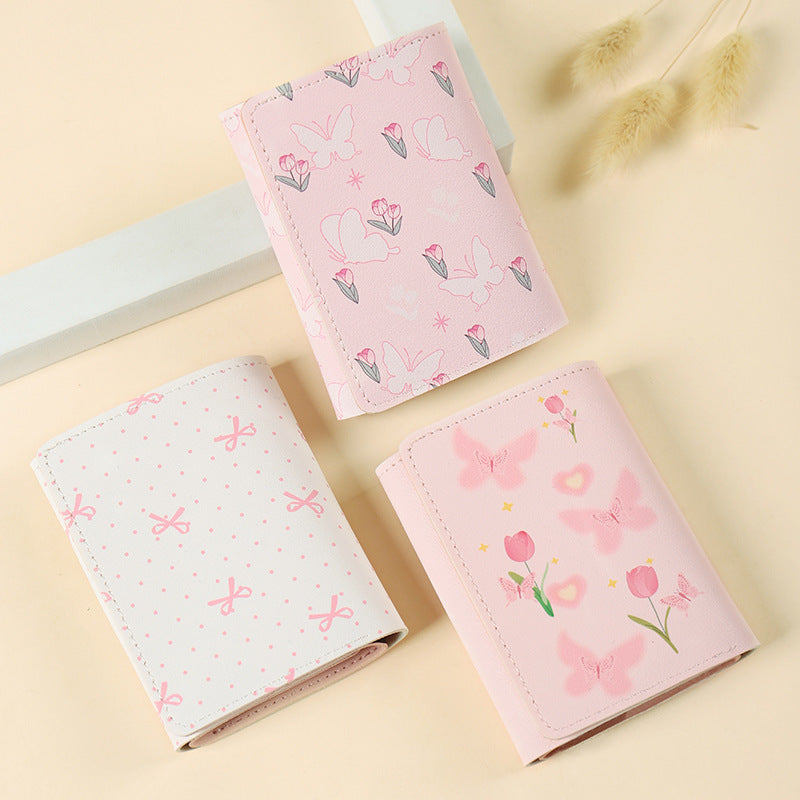 Butterfly-patterned Short Style Three-fold Wallet Multifunction