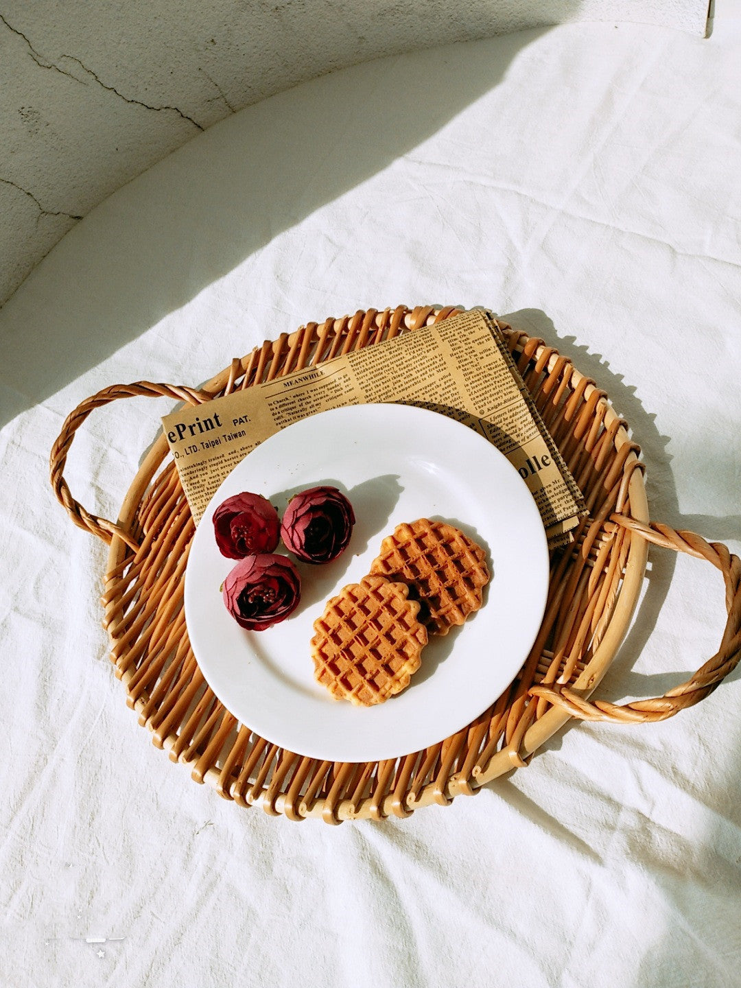 Woven Wicker Rattan Snack Basket Tea Tray