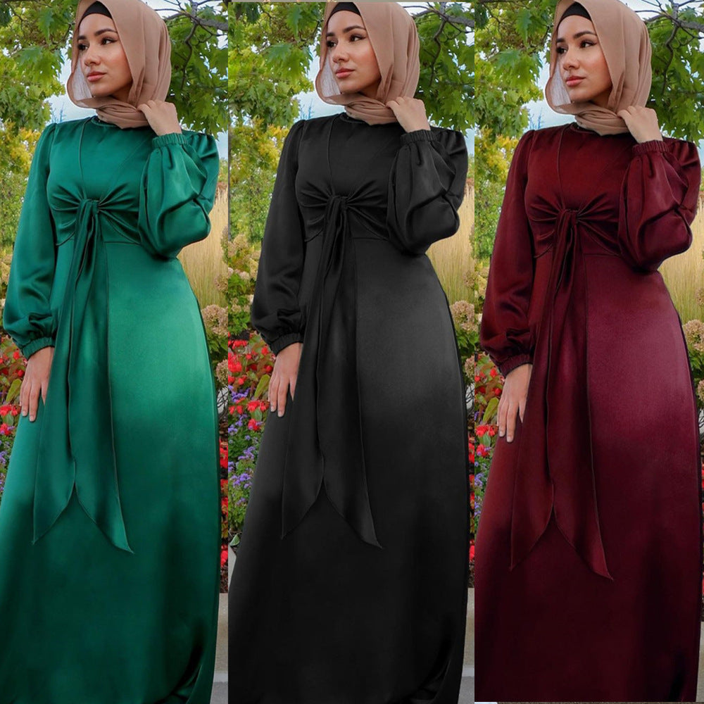 Women Hijab Satin Dress Islam Caftan