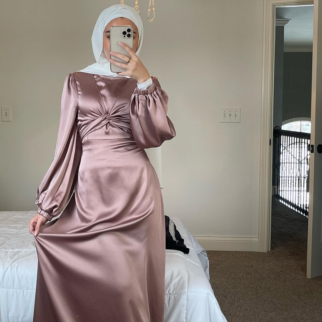 Women Hijab Satin Dress Islam Caftan