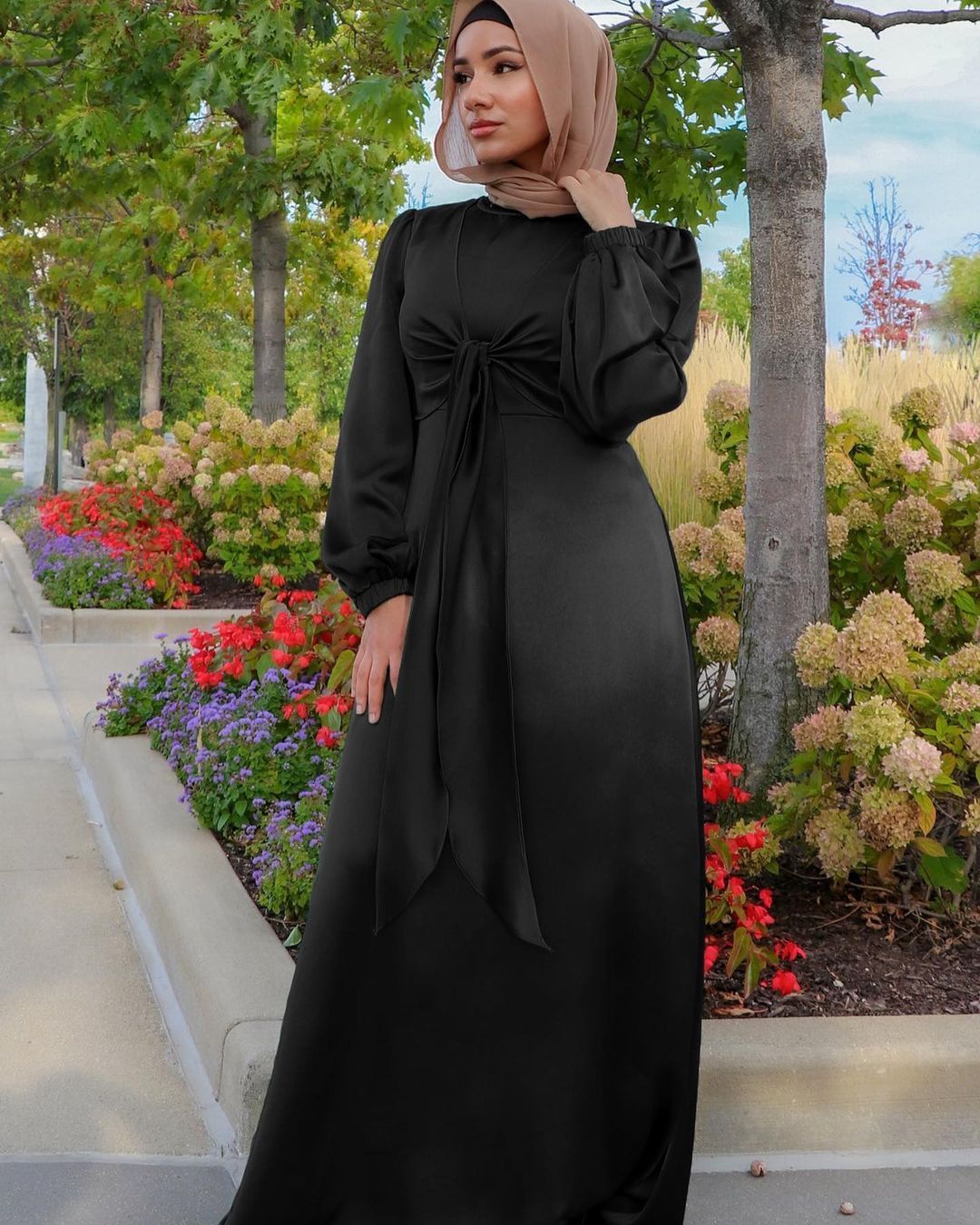 Women Hijab Satin Dress Islam Caftan