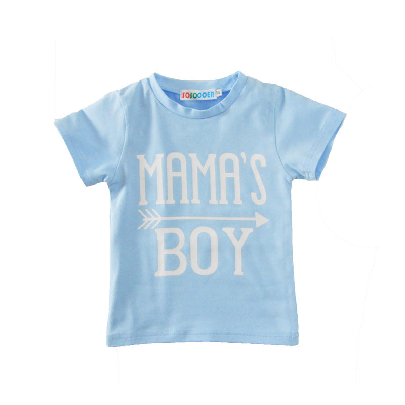 Children's Clothing Boy Suit Short-Sleeved T-Shirt Blue Letter Arrow Geometric Pants Baby Two-Piece Suit