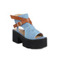 Denim Women's Sandals Leather Ring Strap Peep Toe Cool