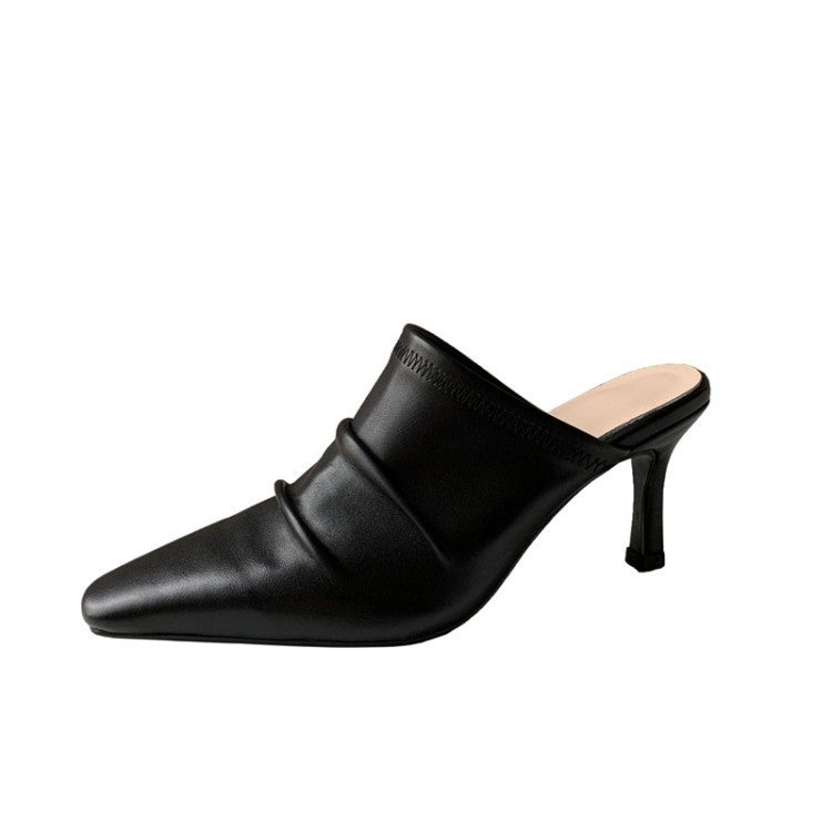 Closed Toe Pleated Thin Heel Shoes