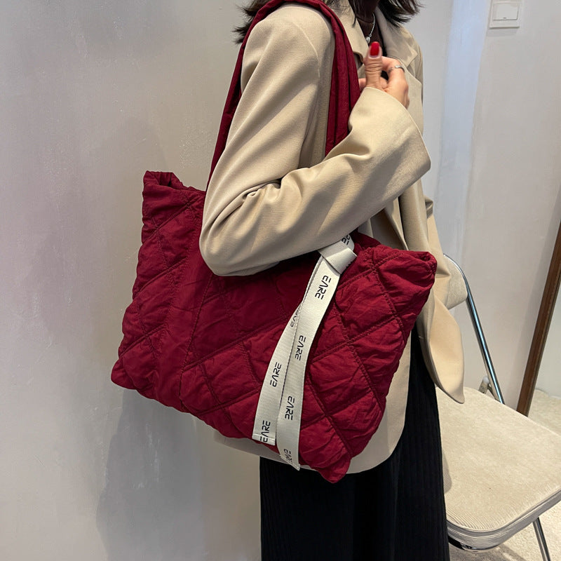 Winter Tote Bag For Women 2023 Sewing Rhombus Shoulder Bag High Capacity Commuting Shopping Bag Personalized Handbags