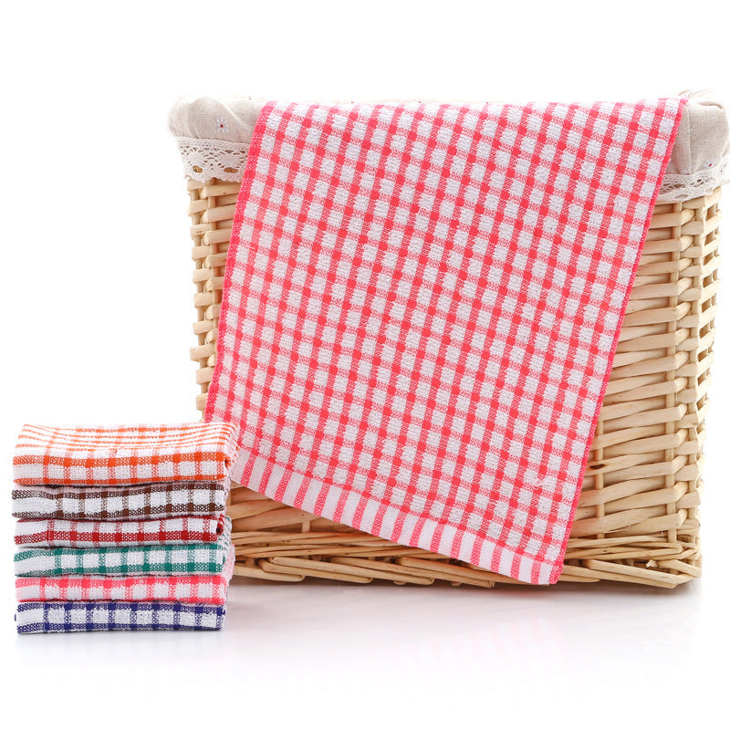 Kitchen Absorbent Cotton Jacquard Plaid Towel