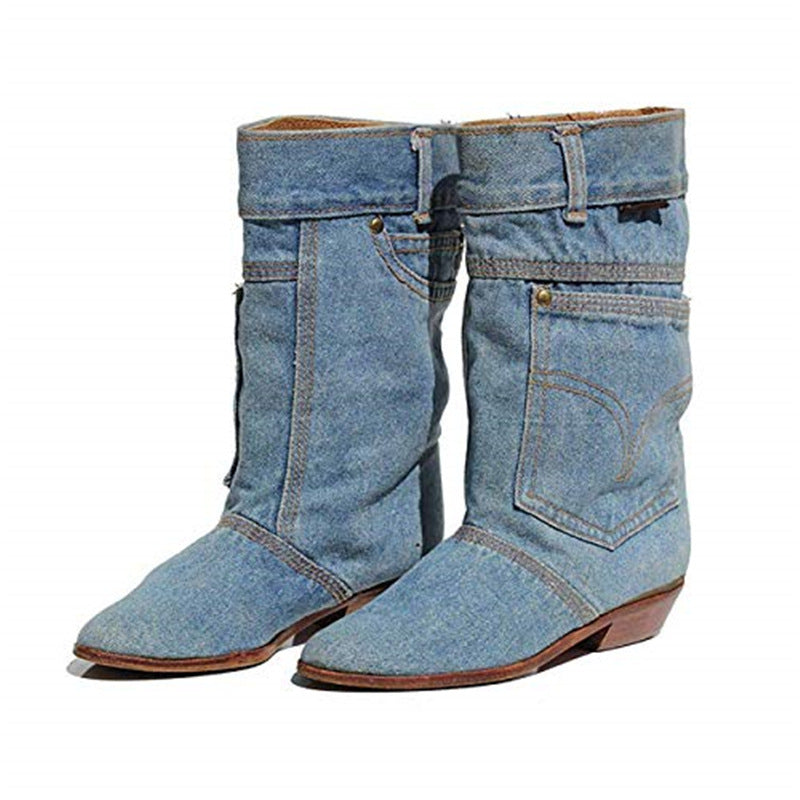 Women's Boots Mid-waist Low Heel Denim Casual