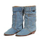 Women's Boots Mid-waist Low Heel Denim Casual