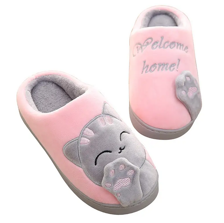 Girls' Cute Cat Slippers with Plush & Memory Foam for Winter