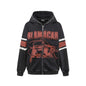 Washed Distressed Letters Printed Hooded Cardigan Sweater Men And Women