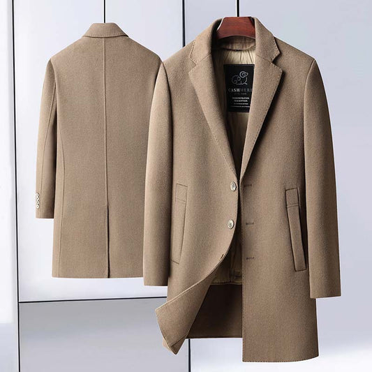 Handmade Double-faced Woolen Goods Mid-length Suit Collar Goose Down Removable Liner Casual Coat