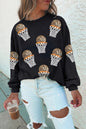 Black Basketball Patched Game Day Crew Neck Graphic Sweatshirt