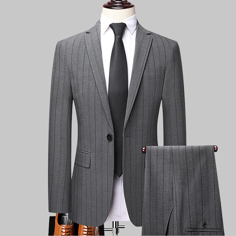 Spring And Autumn New Men's Suit Set Business Business Wear Slim Striped Two-piece Wedding Bridesmaid Suit