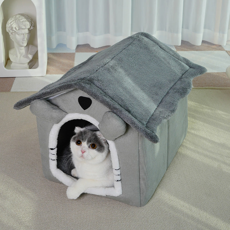 Cute House Type Cathouse Doghouse Four Seasons Universal Warm Removable Washable Pet Bed