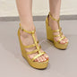 Summer Golden Strap Roman Style Wedge High Heel Sandals