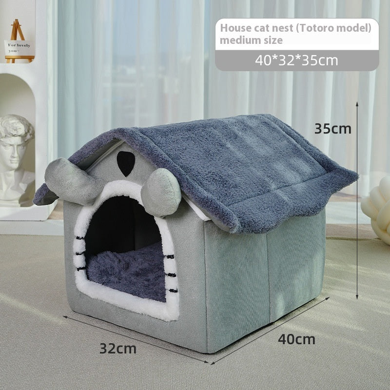 Cute House Type Cathouse Doghouse Four Seasons Universal Warm Removable Washable Pet Bed