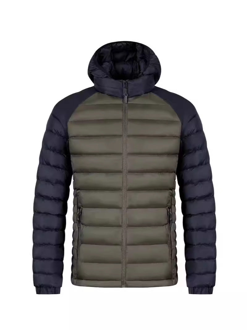 Men's Fleece-lined Thick Hooded Rib Cotton-padded Jacket