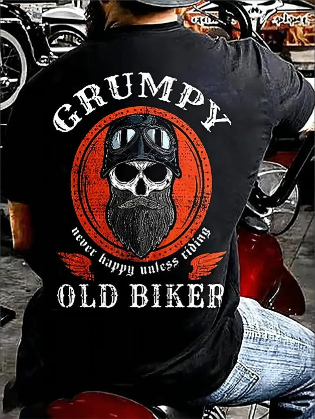 Plus Size, 3D 'Old Rider 'Back Printed Men's Casual Summer Loose Short Sleeves T-shirt, Suitable For Street Outdoor