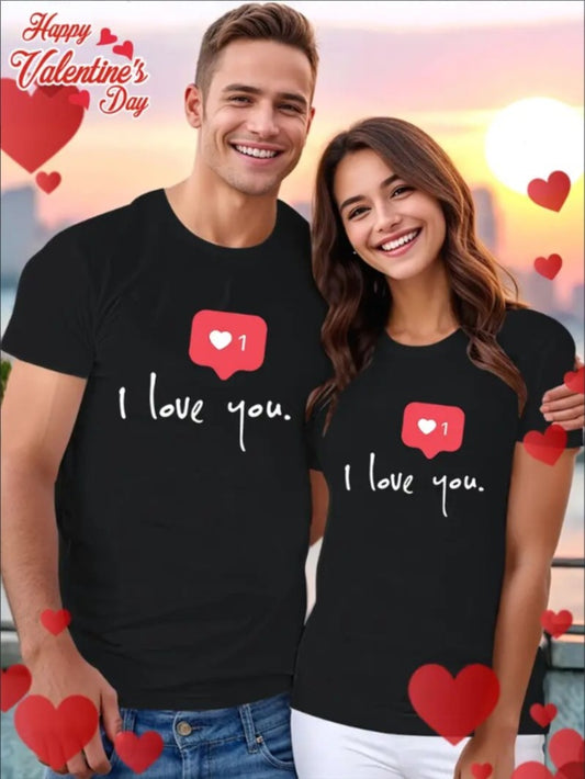 Love Valentine'S Day T-Shirt,   Couple T-Shirt, Couple Christmas, Fashion Casual T-Shirt, Short-Sleeved T-Shirt