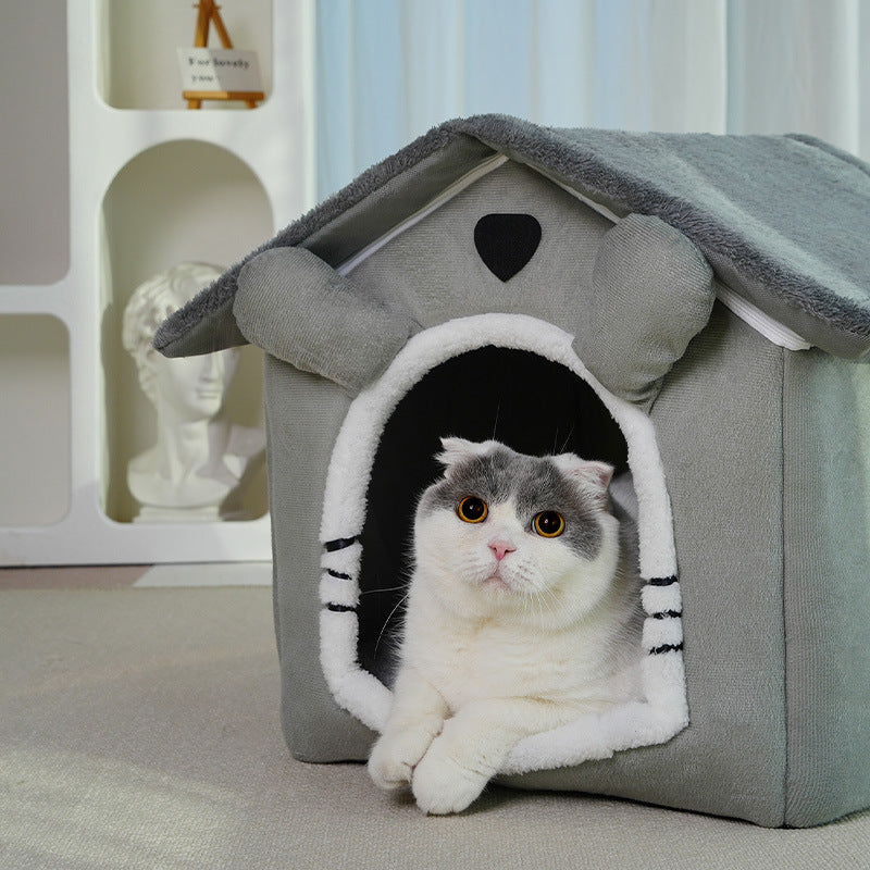 Cute House Type Cathouse Doghouse Four Seasons Universal Warm Removable Washable Pet Bed