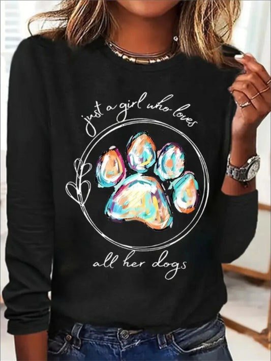 Women's Print Long-sleeved Hoodless Sweatshirt