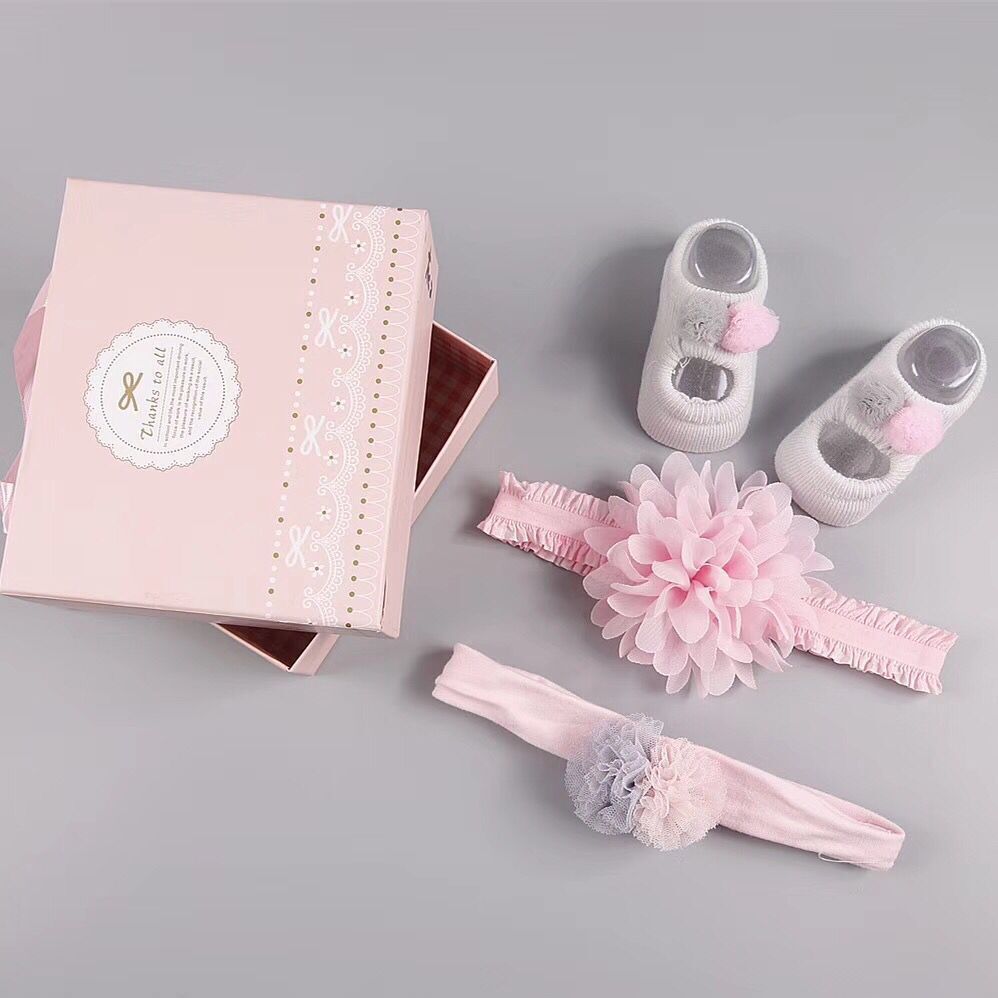 New baby hair accessories socks and shoes set box