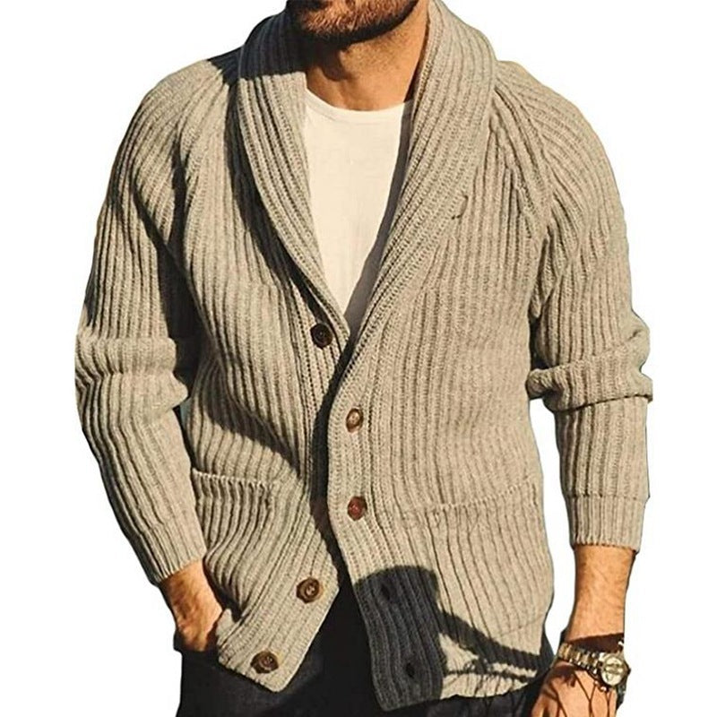 Solid Color Lapel Long Sleeve Outerwear Sweater