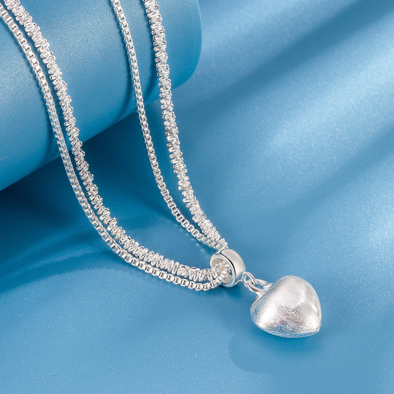 Simple Heart-shaped Double-layer Brushed Necklace