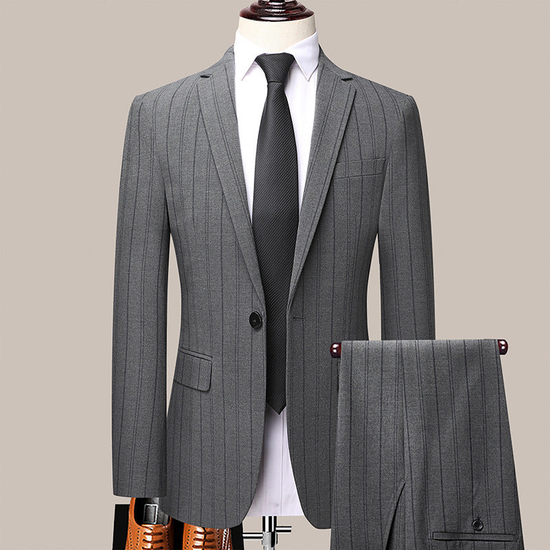 Spring And Autumn New Men's Suit Set Business Business Wear Slim Striped Two-piece Wedding Bridesmaid Suit