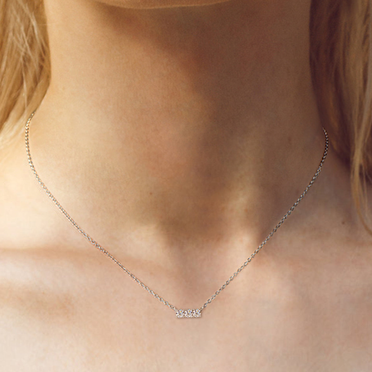 925 Sterling Silver Inlaid Moissanite Bar Necklace