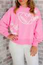 Pink Touch Down Rugby Football Embroidered Plus Size Sweatshirt