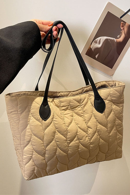 Light French Beige Leafy Quilted Fashion One Shoulder Bag