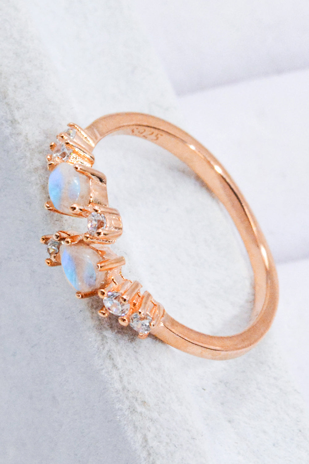 Natural Moonstone and Zircon Open Ring