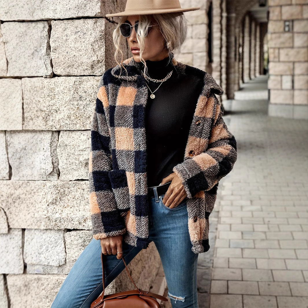 Fashion Loose And Warm Plaid Women's Coat