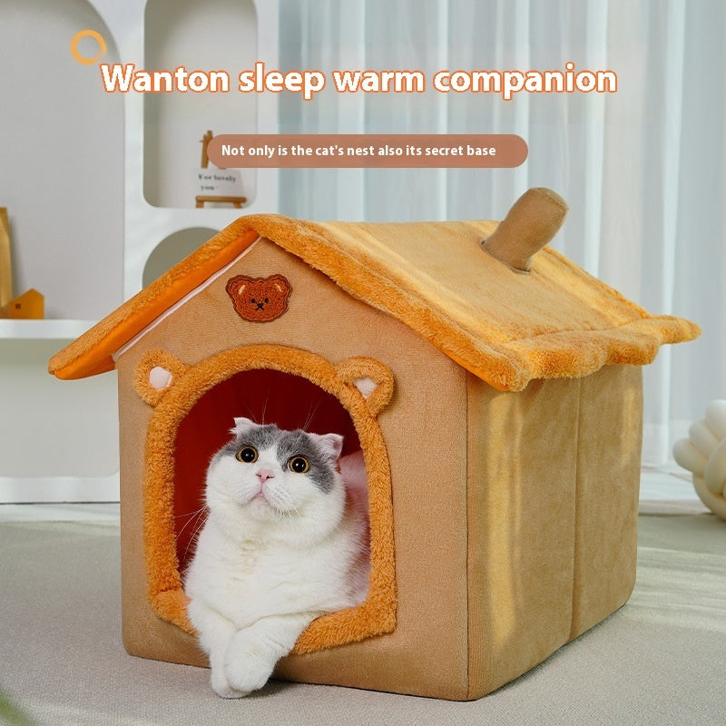 Cute House Type Cathouse Doghouse Four Seasons Universal Warm Removable Washable Pet Bed