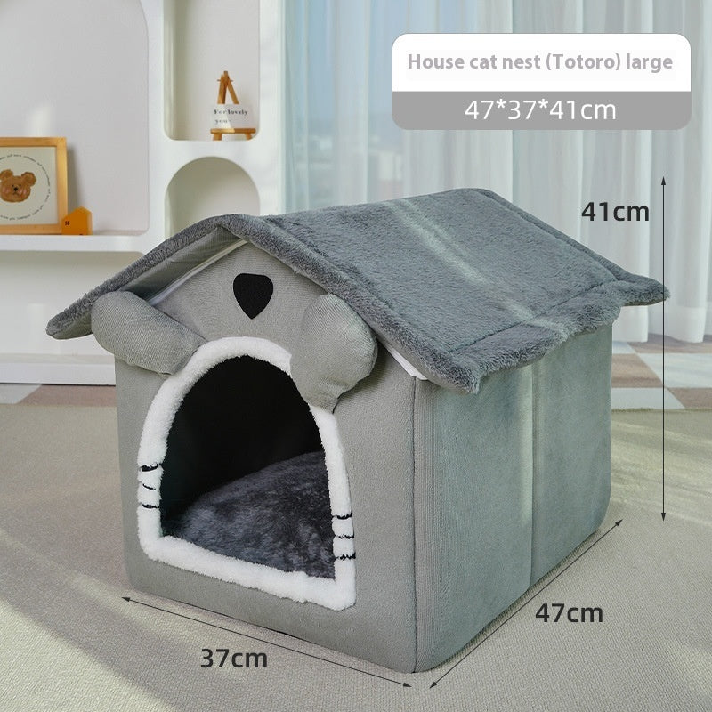 Cute House Type Cathouse Doghouse Four Seasons Universal Warm Removable Washable Pet Bed