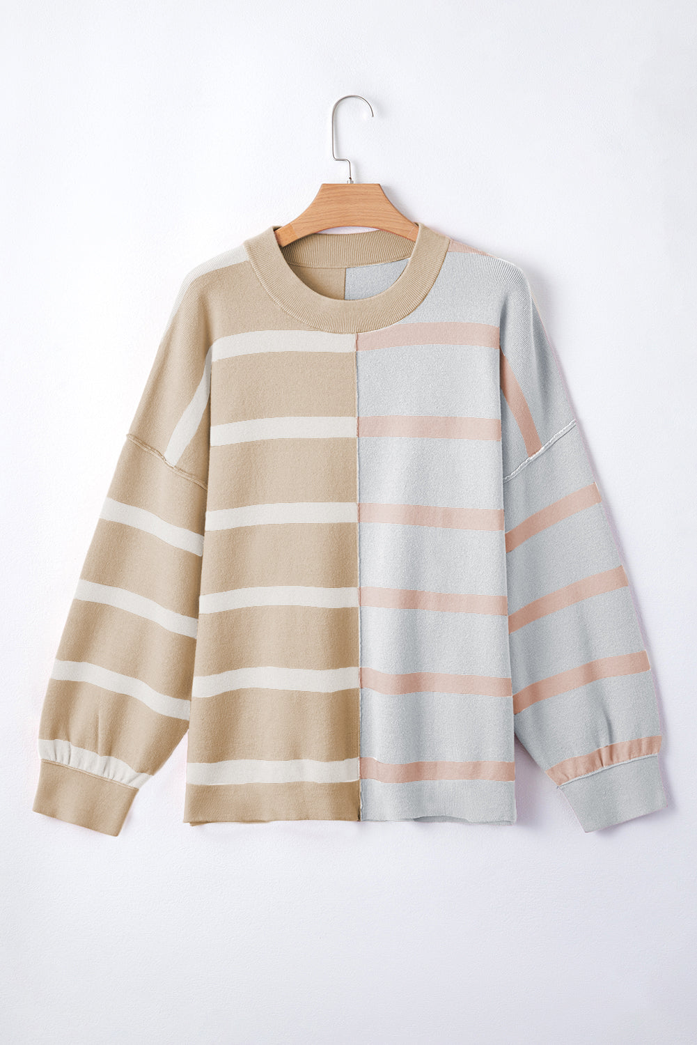 Khaki Stripe Colorblock Oversized Sweater