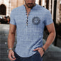 Men's Summer 7 Buckle Loop Stand Collar Short Sleeve Shirt