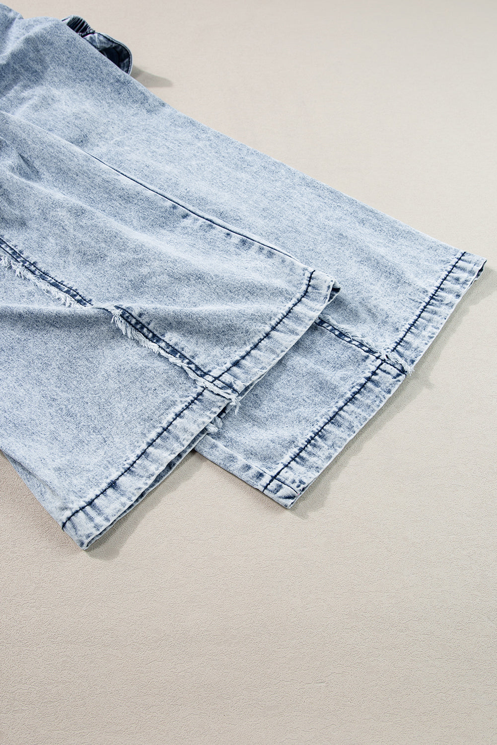 Blue Light Wash Frayed Exposed Seam Wide Leg Denim Overalls