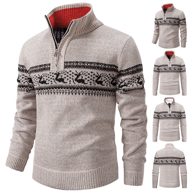 Plus Size Half-open Zipper Men's Autumn And Winter Loose Color Matching Knitwear