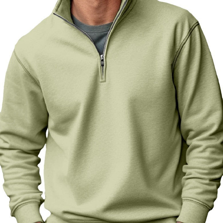 Casual Zipper Stand-up Collar Thick Fleece-lined Solid Color Men's Sweater