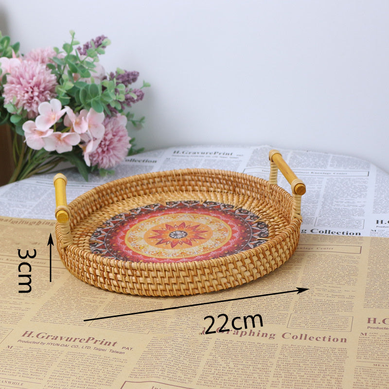 Handmade Woven Rattan Basket with Handle Fruit Cake