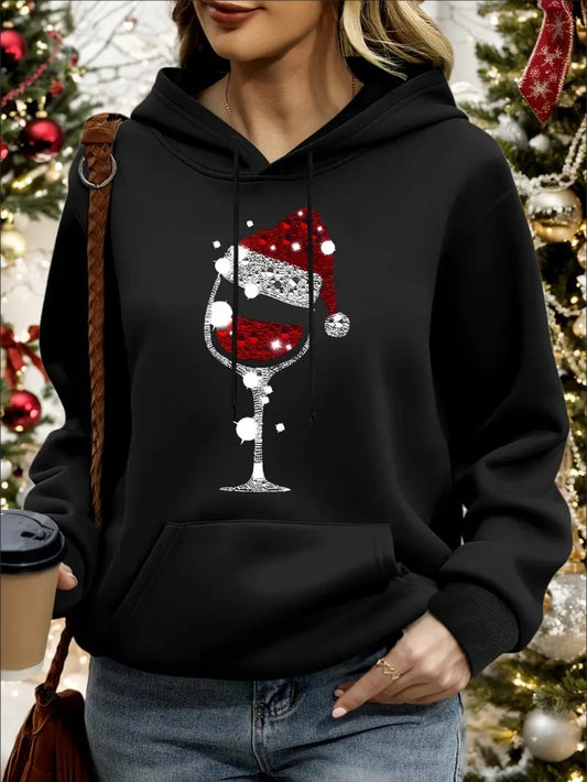 Loose Drop Shoulder Style, Women's Sweatshirt Tops For Autumn And Winter, Women's Casual Activewear Hooded Sweatshirt With Cartoon Christmas Pattern Print